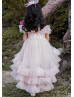 Blush Pink Tulle Pearls Beaded High Low Flower Girl Dress Blush Pink Tulle Pearls Beaded High Low Flower Girl Dress